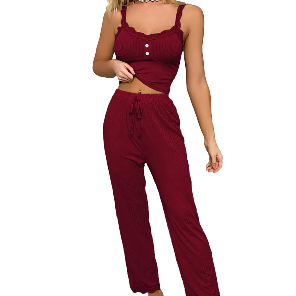 Sleepwear- Serene Comfort Cami Top + Pants Loungewear- - IndioGear Women Clothing