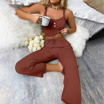 Sleepwear- Serene Comfort Cami Top + Pants Loungewear- Earthy red brown- IndioGear Women Clothing