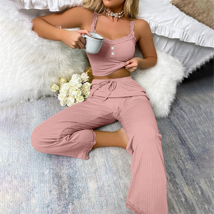 Sleepwear- Serene Comfort Cami Top + Pants Loungewear- pink- IndioGear Women Clothing