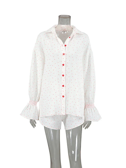 Sleepwear- Sweetheart Cotton Pajama Set for Lounging and Sleep- - IndioGear Women Clothing