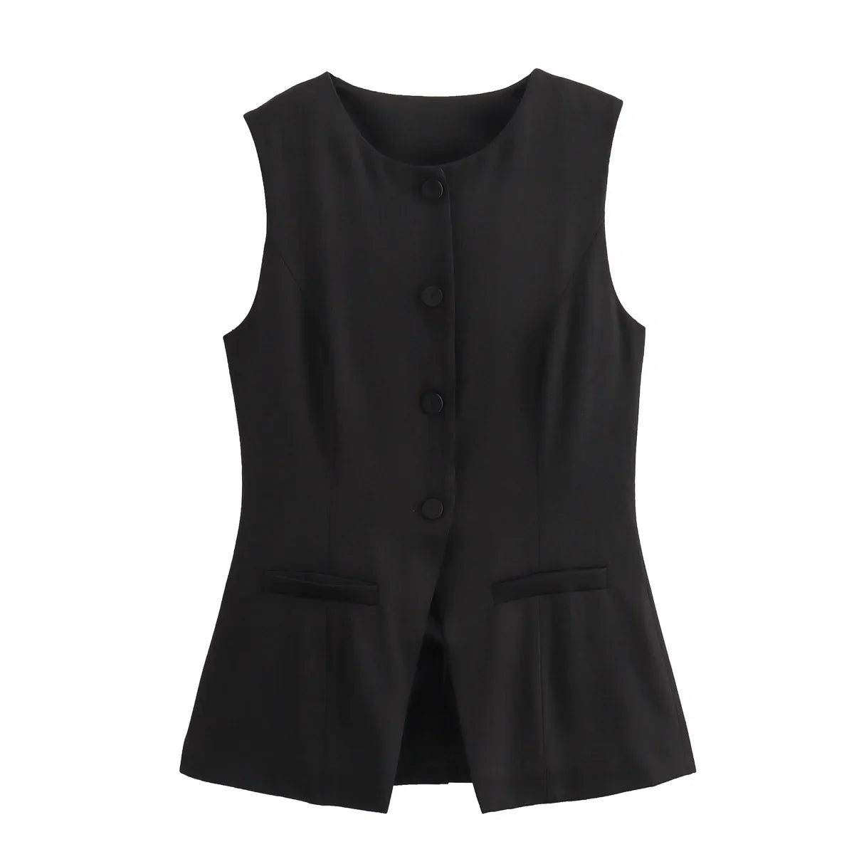 Sleeveless Blouses- Workwear Sleeveless Blouse Office-Ready Buttoned Top Vest- black- IndioGear Women Clothing