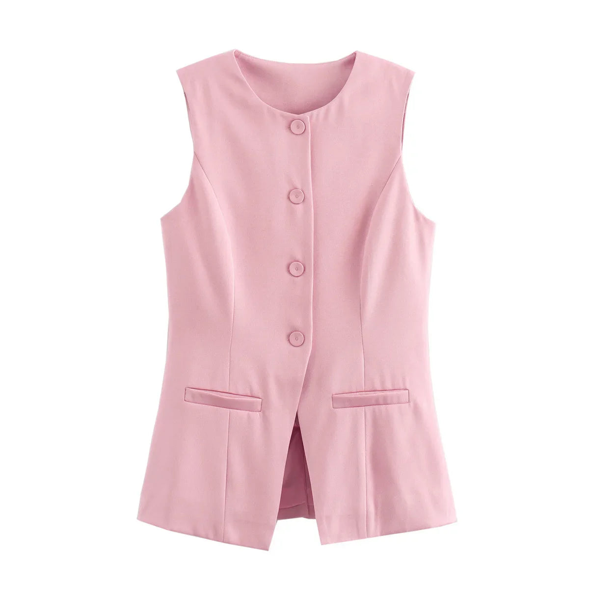 Sleeveless Blouses- Workwear Sleeveless Blouse Office-Ready Buttoned Top Vest- Pink- IndioGear Women Clothing