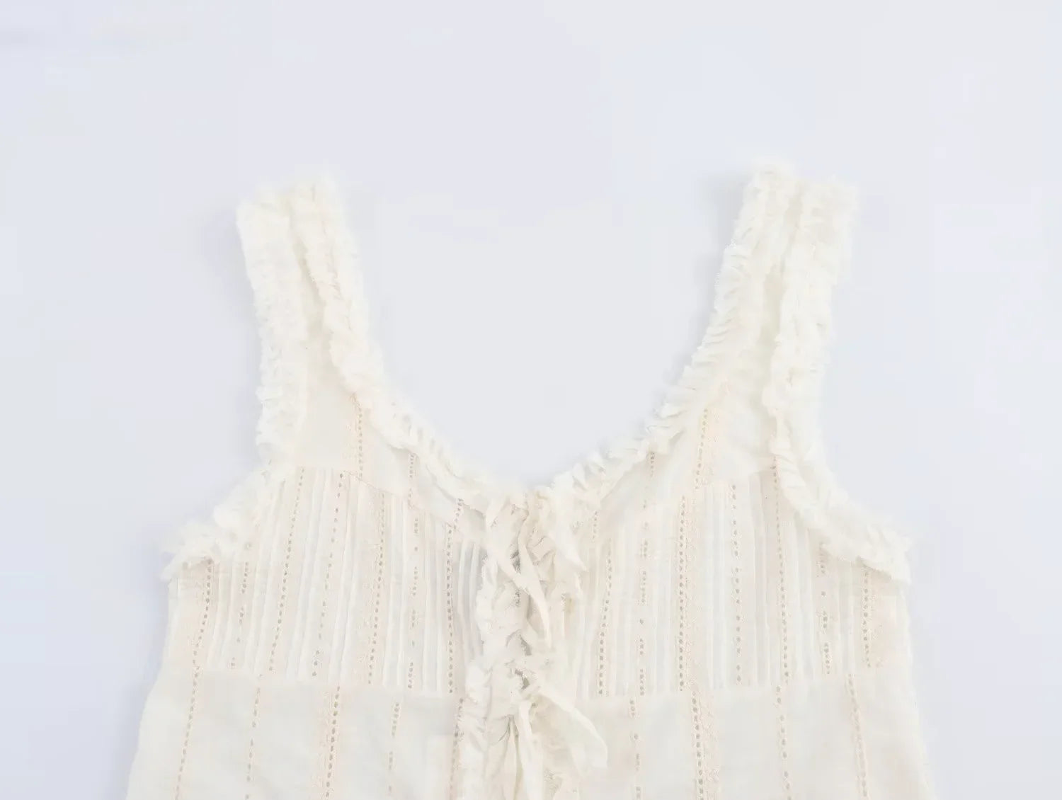 Sleeveless Tops- Fringed V-Neck Crop Top with Lace Insets- - IndioGear.com