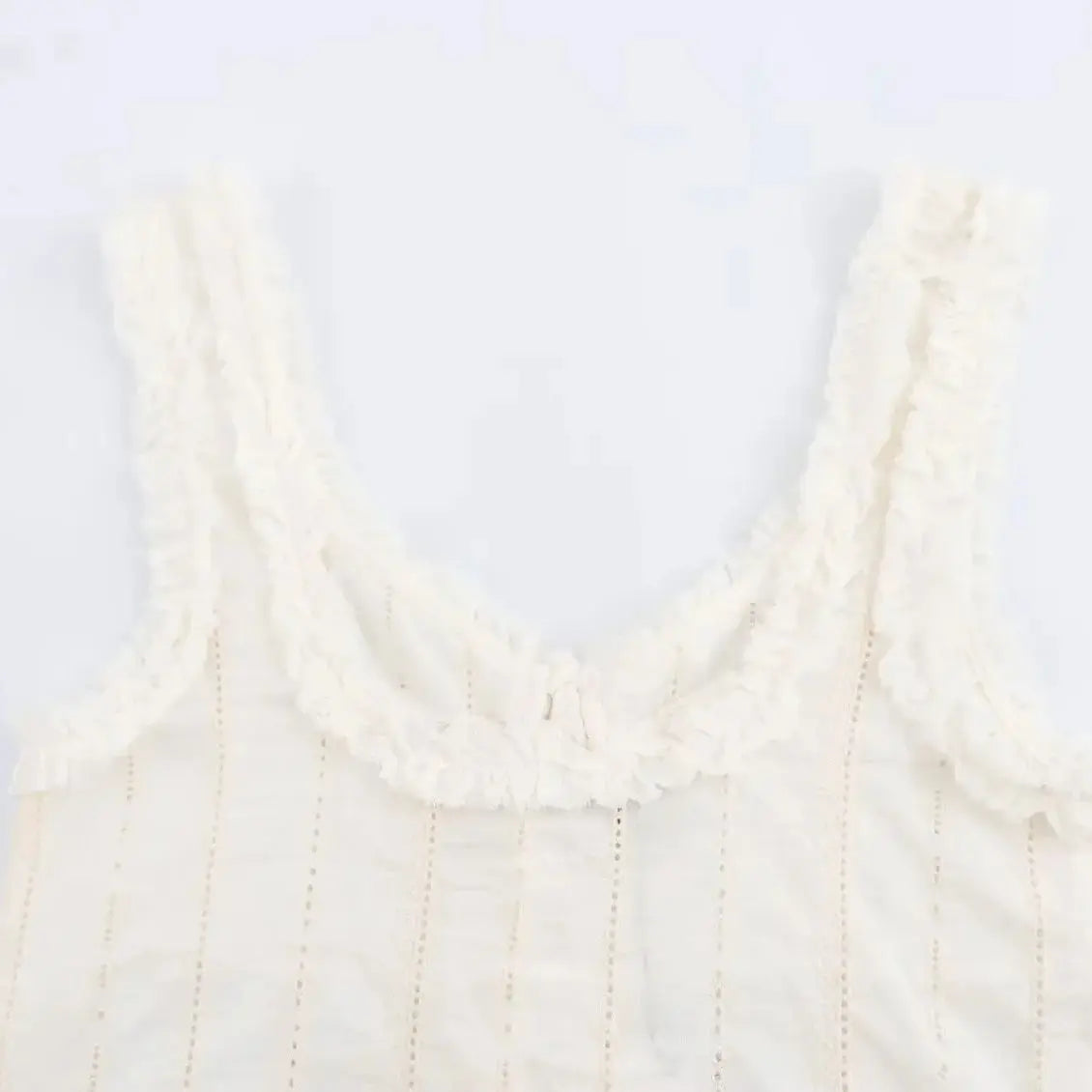 Sleeveless Tops- Fringed V-Neck Crop Top with Lace Insets- - IndioGear.com