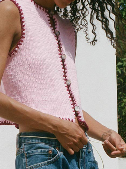 Sleeveless Tops- Pretty Pink Casual Knit Top- - IndioGear.com