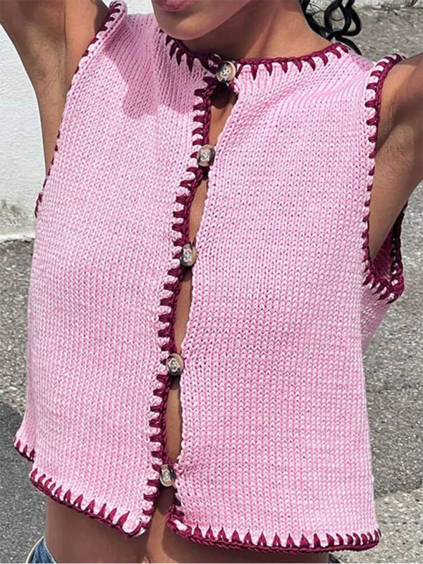 Sleeveless Tops- Pretty Pink Casual Knit Top- Pink- IndioGear.com