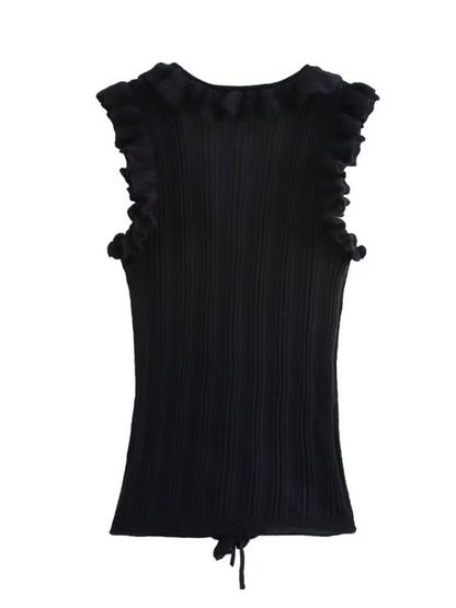 Sleeveless Tops- Ruffle V-Neck Sleeveless Top- - IndioGear.com