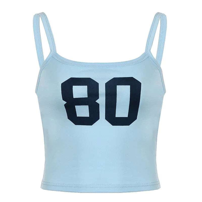 Sleeveless Tops- Sporty Number 80 Crop Top for Women- Blue- IndioGear.com