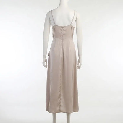 Slip Dresses- Elegant Midi Bridesmaid Dress with Surplice V-Neck- - IndioGear.com