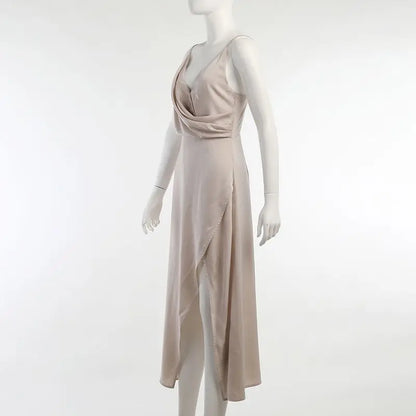 Slip Dresses- Elegant Midi Bridesmaid Dress with Surplice V-Neck- - IndioGear.com