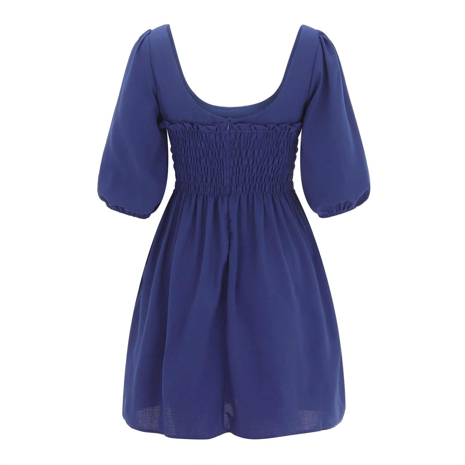 Smoked Mini Dresses- Scoop Neck and Smocked Waist with Puff Sleeves Mini Dress- - IndioGear.com