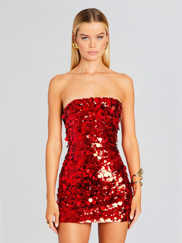 Sparkle Dresses- Sequin Disco Bodycon Dress for New Year's Eve- - IndioGear Women Clothing