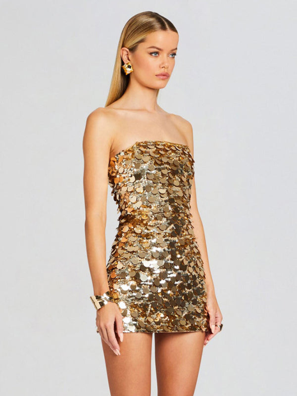 Sparkle Dresses- Sequin Disco Bodycon Dress for New Year's Eve- - IndioGear Women Clothing