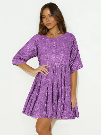 Sparkle Dresses- Sparkle Holiday Party Mini Dress- Lavender- IndioGear.com