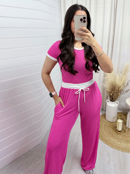 Sporty Ouftits- Women’s Sporty Crop Tee & High-Waisted Flared Pants- Rose- IndioGear.com