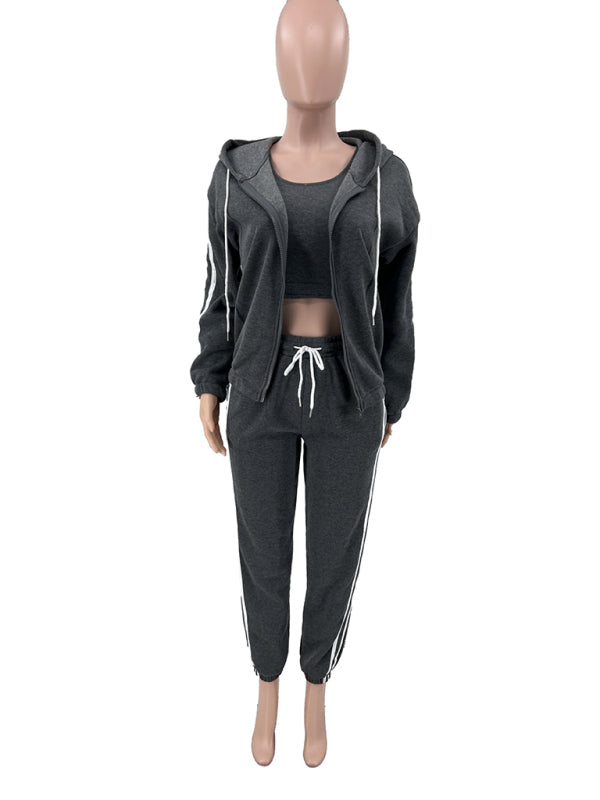 Sporty Outfits- 3-Piece Jogger & Hoodie Set Women's Sporty Outfit- - IndioGear Women Clothing