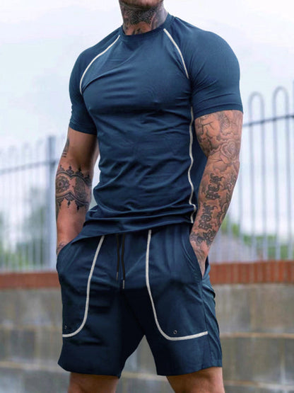 Sporty Outfits- Men’s Gym Workout Set - Sporty Shorts & T-Shirts for Active Living- Denim Blue- IndioGear Fashion and Gear