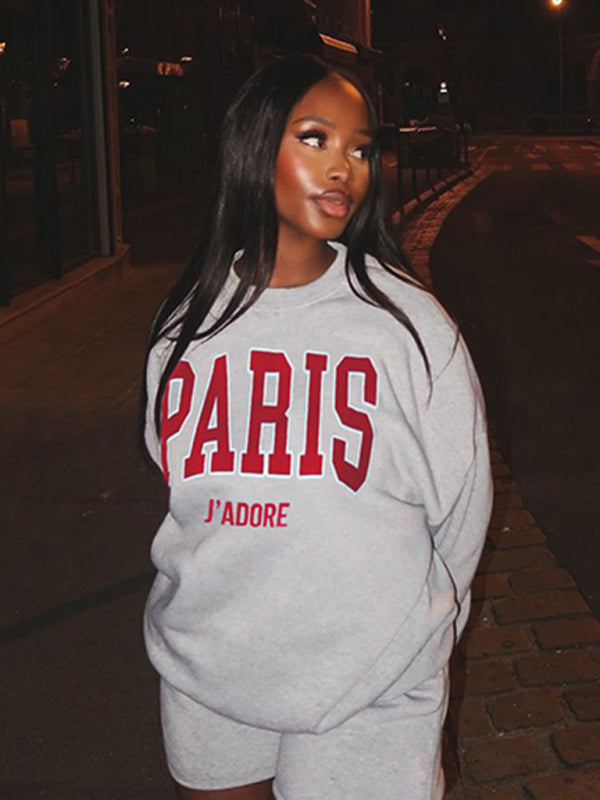 Sporty Outfits- Paris J'Adore Loungewear Set Shorts and Sweatshirts- - IndioGear Women Clothing