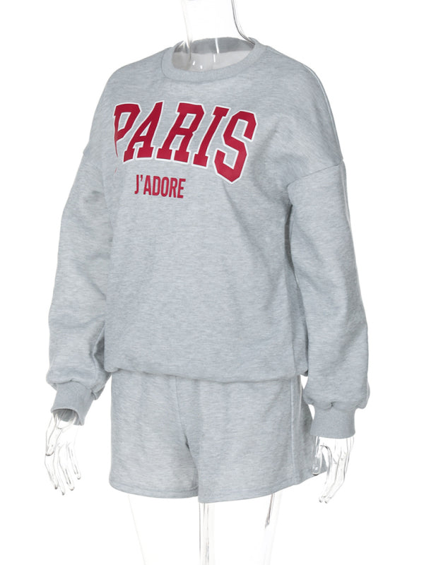 Sporty Outfits- Paris J'Adore Loungewear Set Shorts and Sweatshirts- - IndioGear Women Clothing