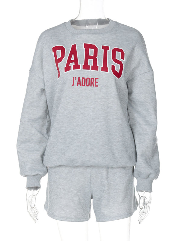 Sporty Outfits- Paris J'Adore Loungewear Set Shorts and Sweatshirts- - IndioGear Women Clothing