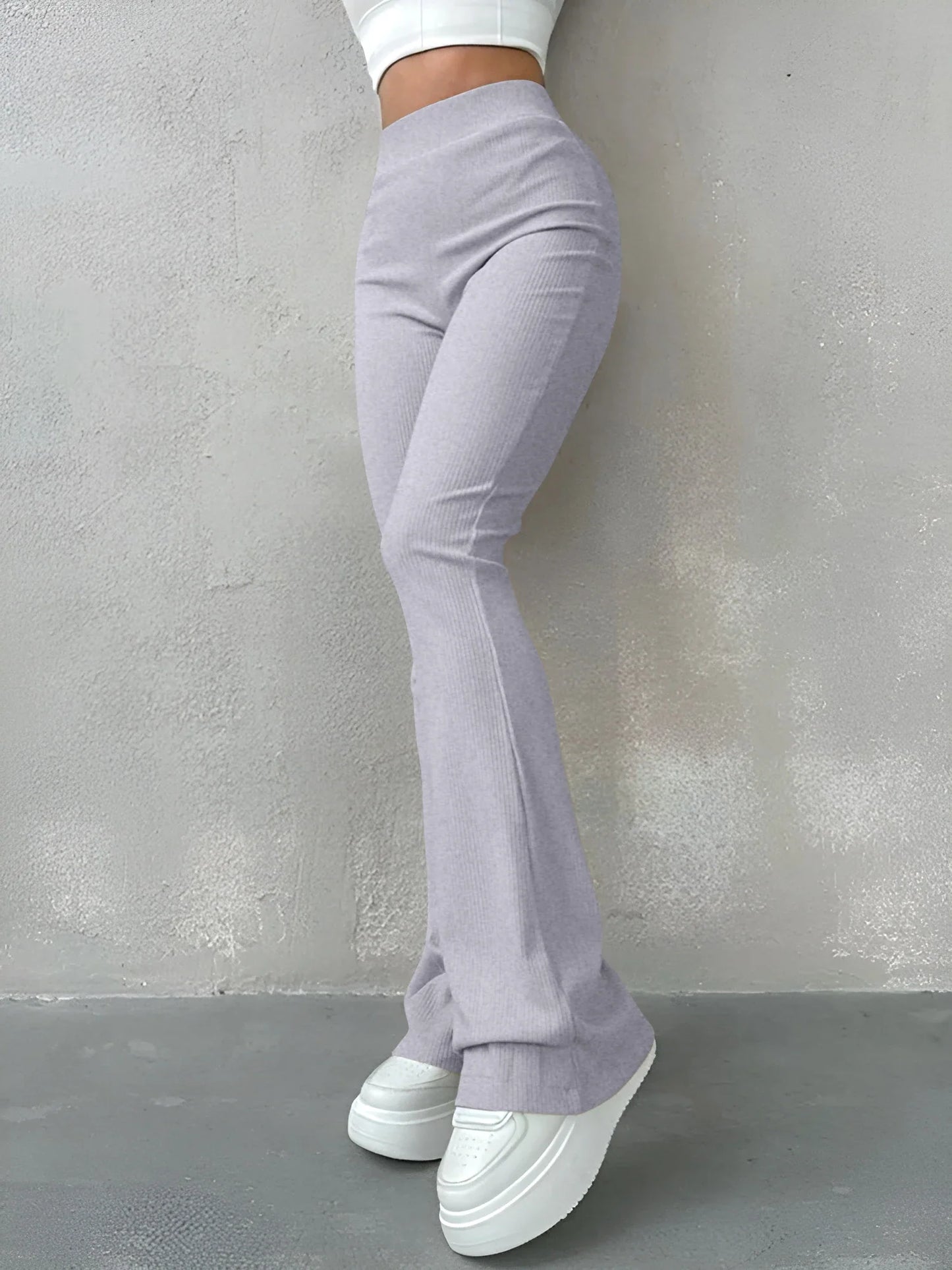 Sporty Pants- Women High-Waisted Flare Leggings for Casual to Dressy Looks- Gray- IndioGear.com