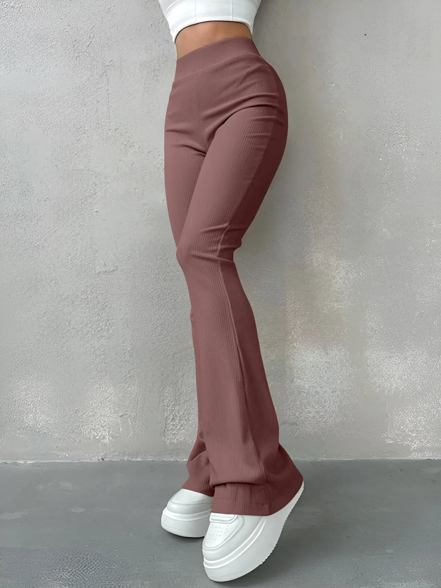 Sporty Pants- Women High-Waisted Flare Leggings for Casual to Dressy Looks- Brown- IndioGear.com