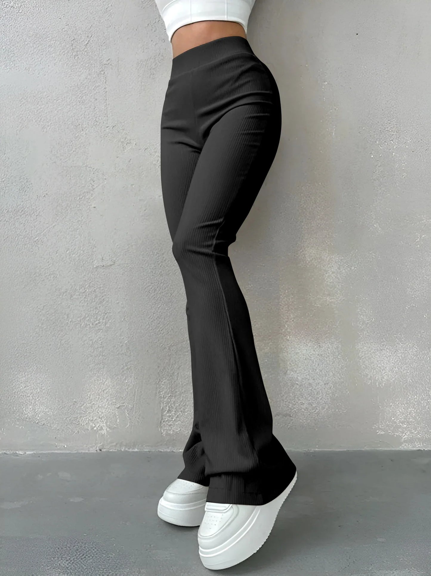 Sporty Pants- Women High-Waisted Flare Leggings for Casual to Dressy Looks- Black- IndioGear.com