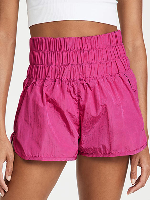 Sporty Shorts- Women's Smocked Waistband Workout Shorts- Rose- IndioGear Fashion and Gear