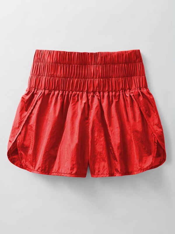 Sporty Shorts- Women's Smocked Waistband Workout Shorts- - IndioGear Fashion and Gear