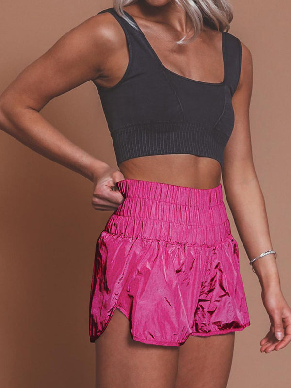 Sporty Shorts- Women's Smocked Waistband Workout Shorts- - IndioGear Fashion and Gear