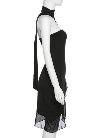 Strapless Dresses- Minimalist Asymmetric Black Dress- - IndioGear