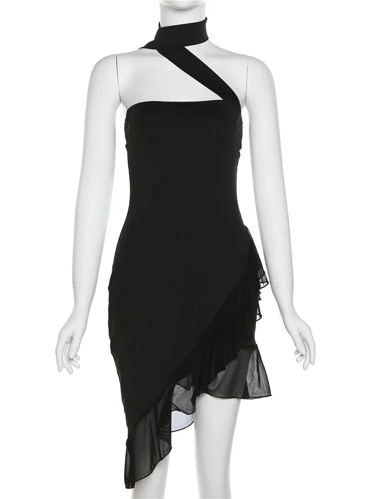 Strapless Dresses- Minimalist Asymmetric Black Dress- - IndioGear