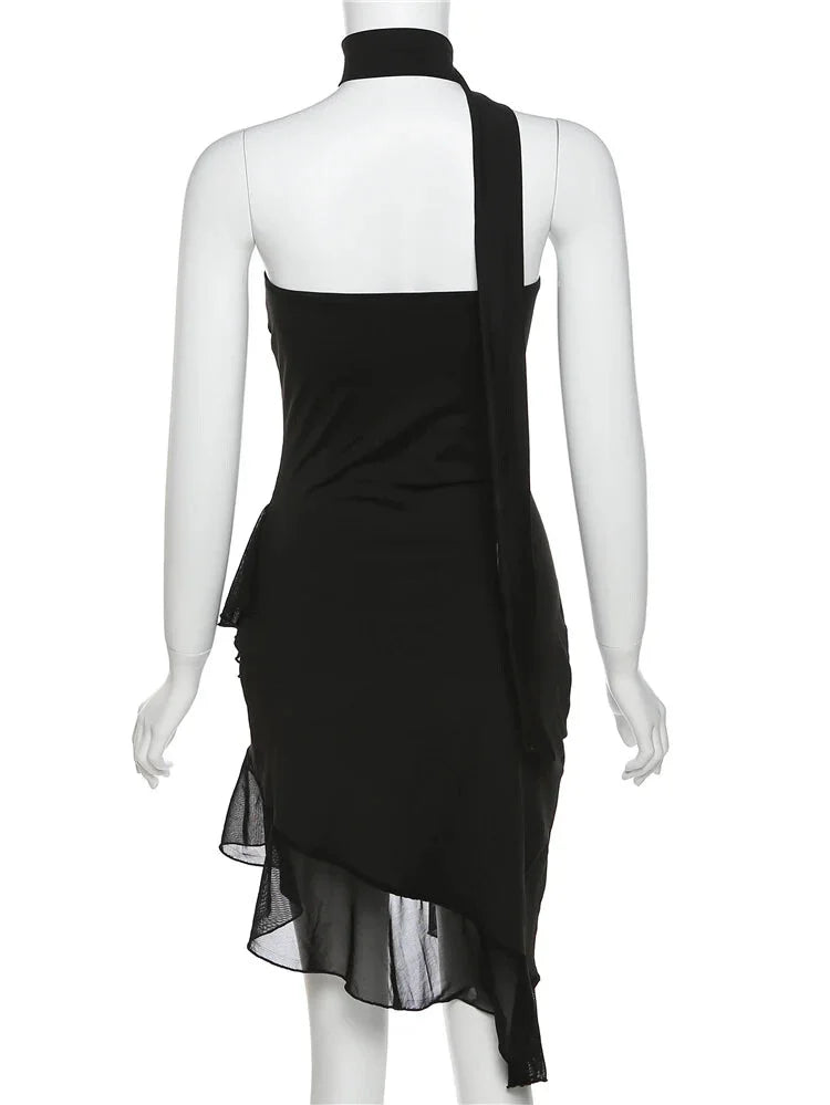 Strapless Dresses- Minimalist Asymmetric Black Dress- - IndioGear