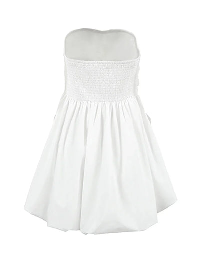 Strapless Dresses- Strapless Pleated Mini Dress with Smocked Back- - IndioGear.com