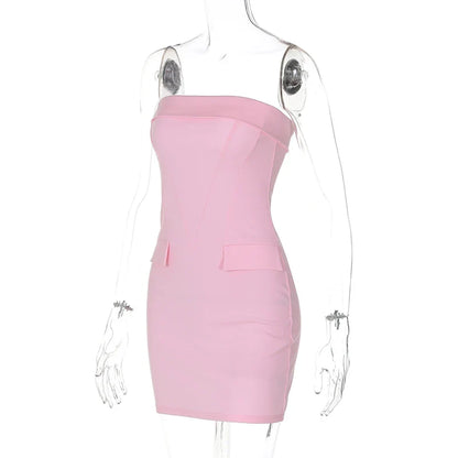 Strapless Dresses- Tailored Pink Strapless Mini Dress- - IndioGear.com