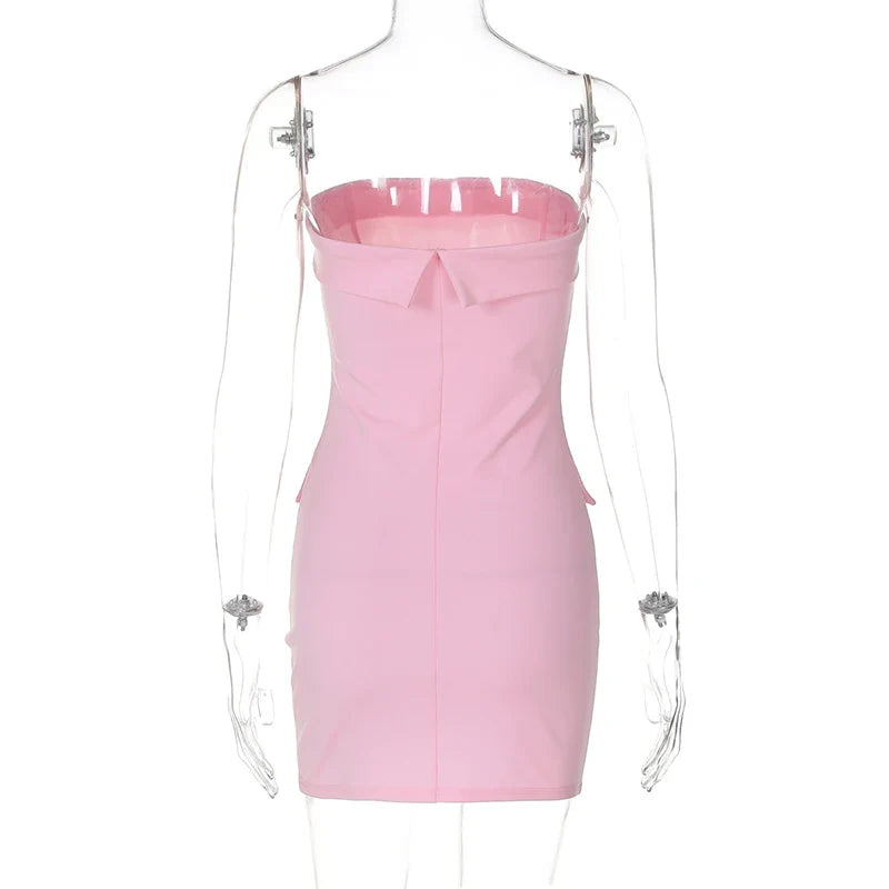 Strapless Dresses- Tailored Pink Strapless Mini Dress- - IndioGear.com