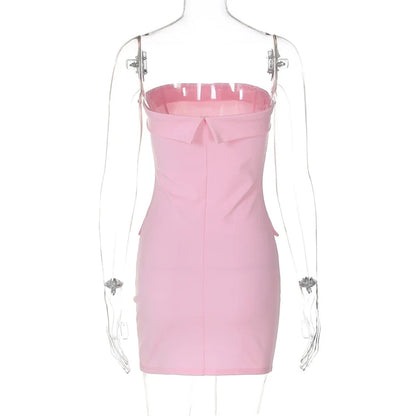 Strapless Dresses- Tailored Pink Strapless Mini Dress- - IndioGear.com