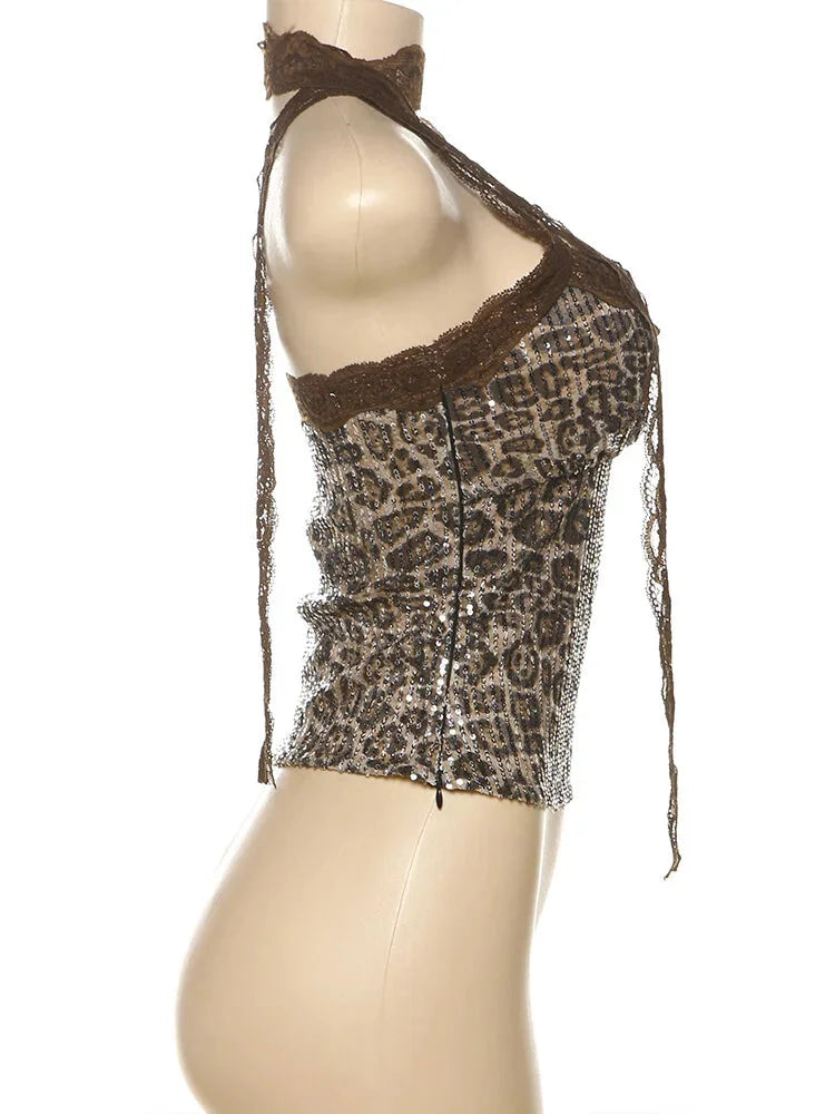 Strapless Tops- Sparkle Strapless Top for Evening Elegance in Animal Print- - IndioGear