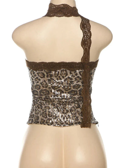 Strapless Tops- Sparkle Strapless Top for Evening Elegance in Animal Print- - IndioGear