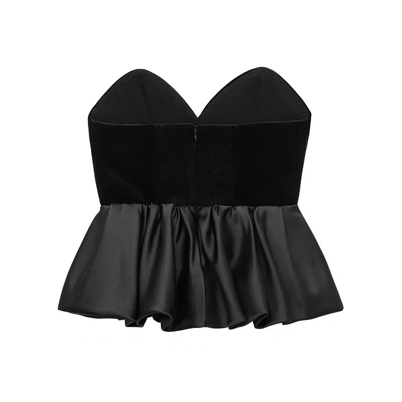 Strapless Tops- Minimalist Velvet Top with Sweetheart Neckline- - IndioGear