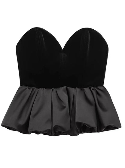 Strapless Tops- Minimalist Velvet Top with Sweetheart Neckline- - IndioGear