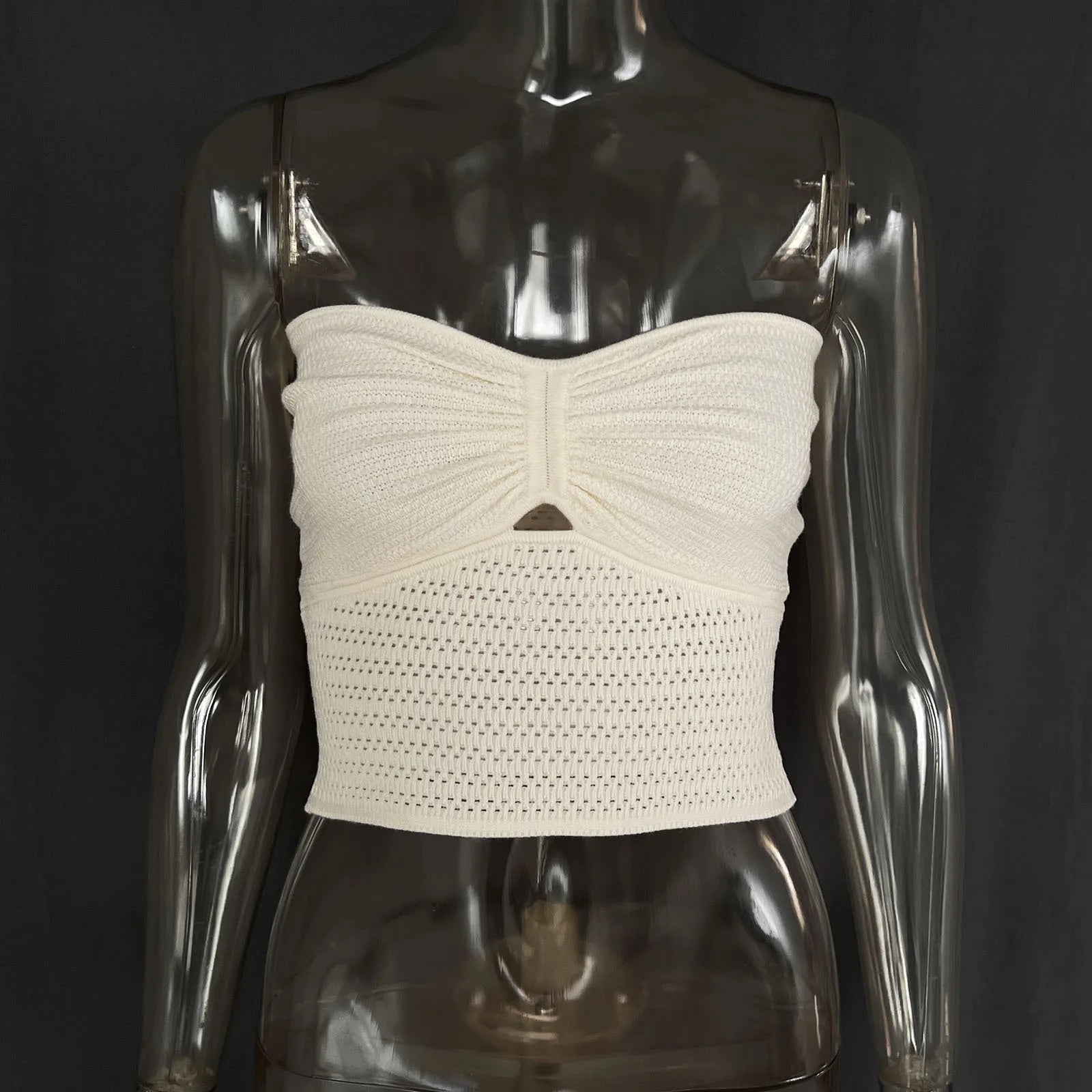 Strapless Tops- Women's Knitting Strapless Tube Knot-Bust Crop Top- - IndioGear.com