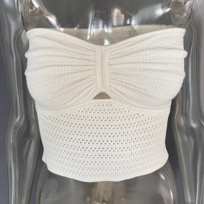 Strapless Tops- Women's Knitting Strapless Tube Knot-Bust Crop Top- - IndioGear.com