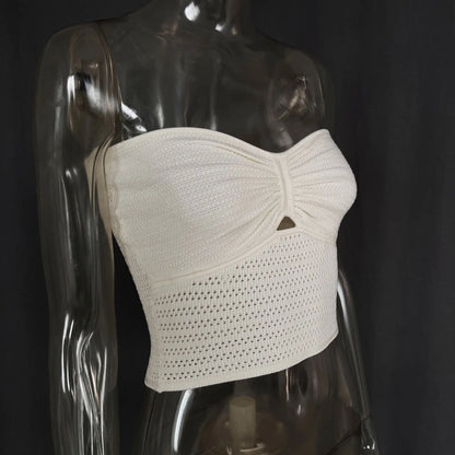 Strapless Tops- Women's Knitting Strapless Tube Knot-Bust Crop Top- - IndioGear.com