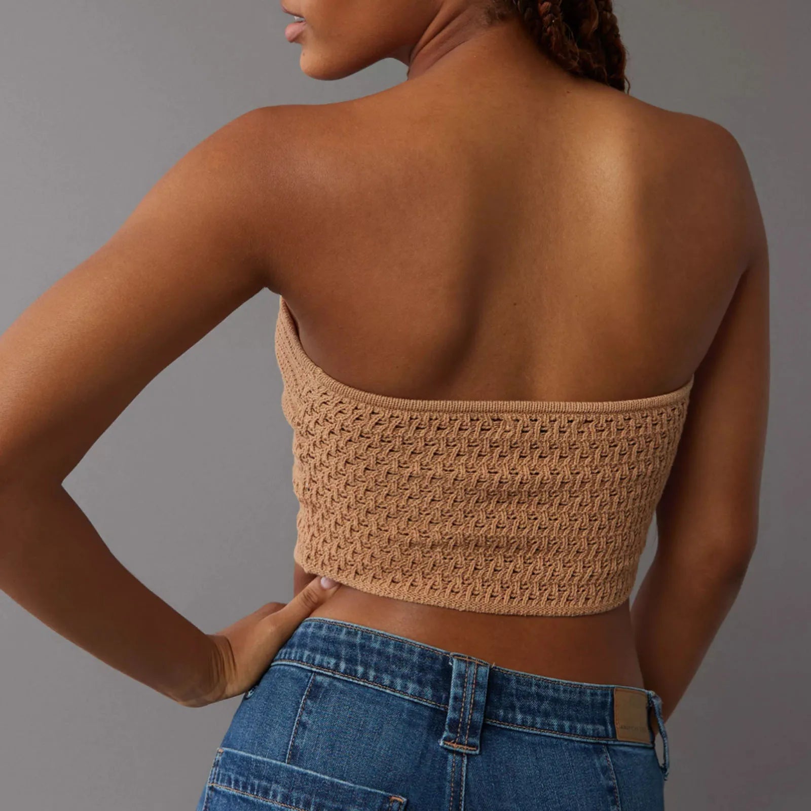 Strapless Tops- Women's Knitting Strapless Tube Knot-Bust Crop Top- - IndioGear.com