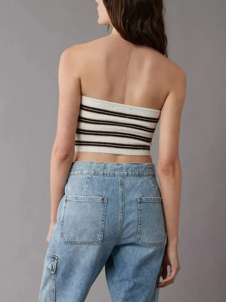 Strapless Tops- Women's Knitting Strapless Tube Knot-Bust Crop Top- - IndioGear.com