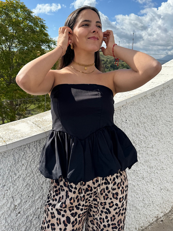 Strapless Tops- Women's Strapless Peplum Top in Polka Dot Print- - IndioGear.com