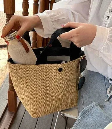 Straw Bags- Eco-Chic Straw Look Bag for Beach Days & Casual Wear- Black- IndioGear Fashion and Gear