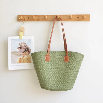 Straw Bags- Eco Straw Bag for Beach Days & Casual Outings- Green- IndioGear Fashion and Gear