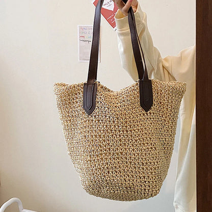 Straw Bags- Natural Straw Zippered Tote for Casual & Beach Outings- - IndioGear Fashion and Gear